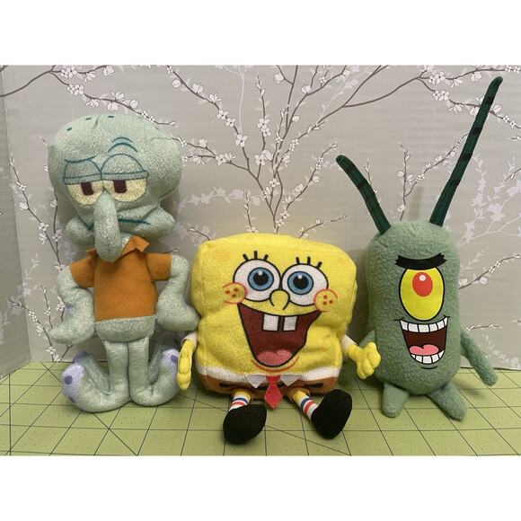 Nickelodeon Spongebob SquarePants Plush Plankton Squidward Lot Of 3 Stuffed Toy - Picture 1 of 9